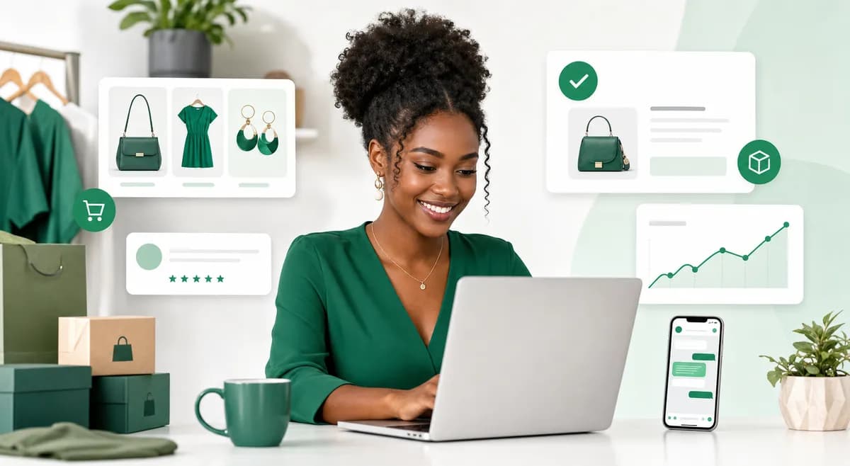African entrepreneur managing her online store with IziStore
